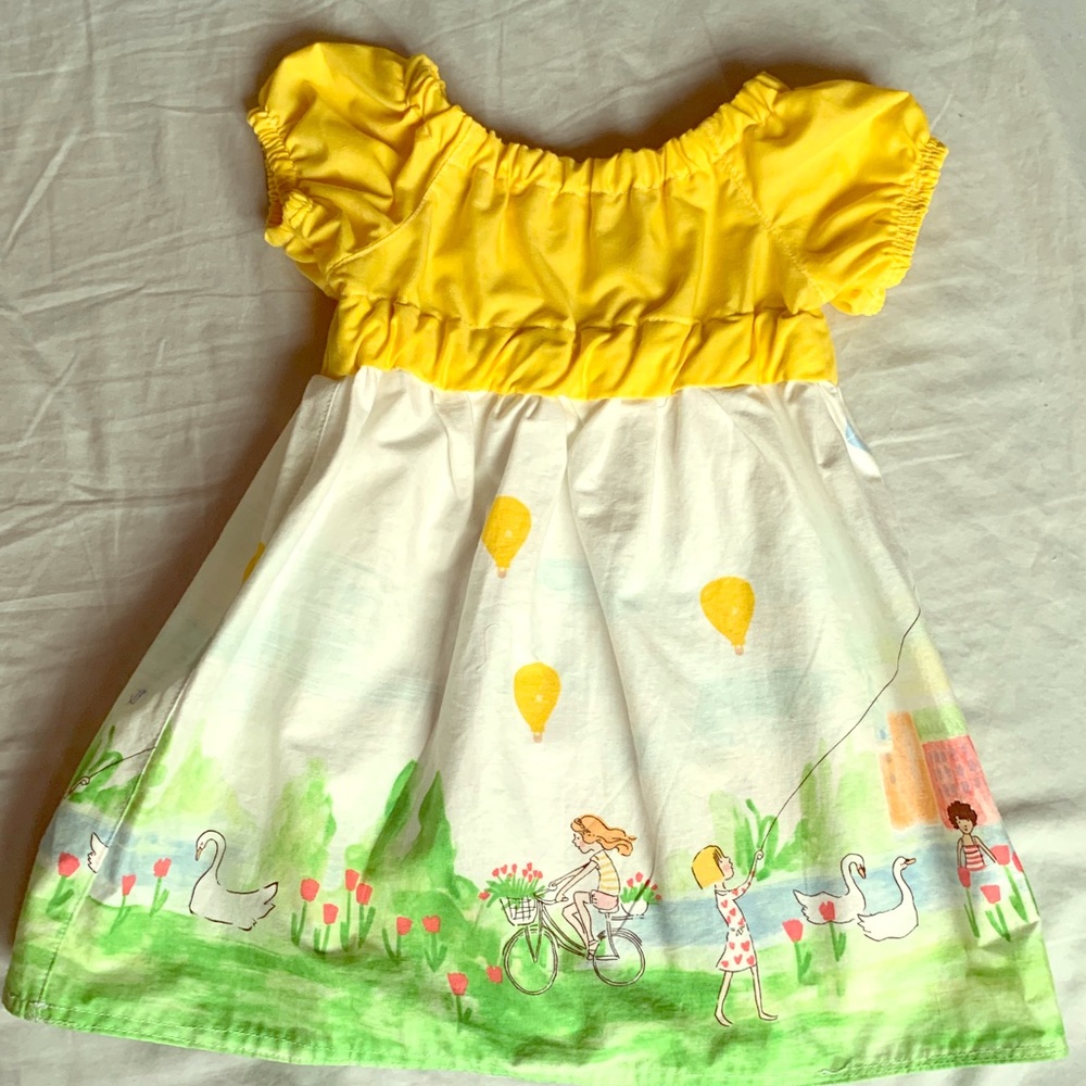 Yellow and green, Summer Scene Dress. New,handmade